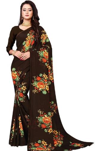 Floral pure georgette bandhani saree