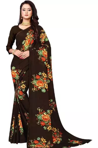 Floral pure georgette bandhani saree