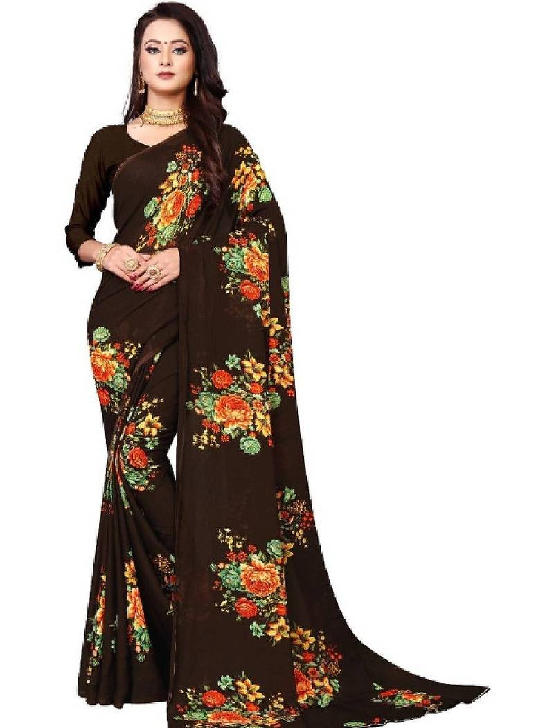 Floral pure georgette bandhani saree