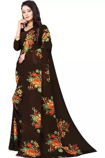 Floral pure georgette bandhani saree