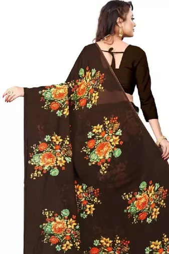 Floral pure georgette bandhani saree
