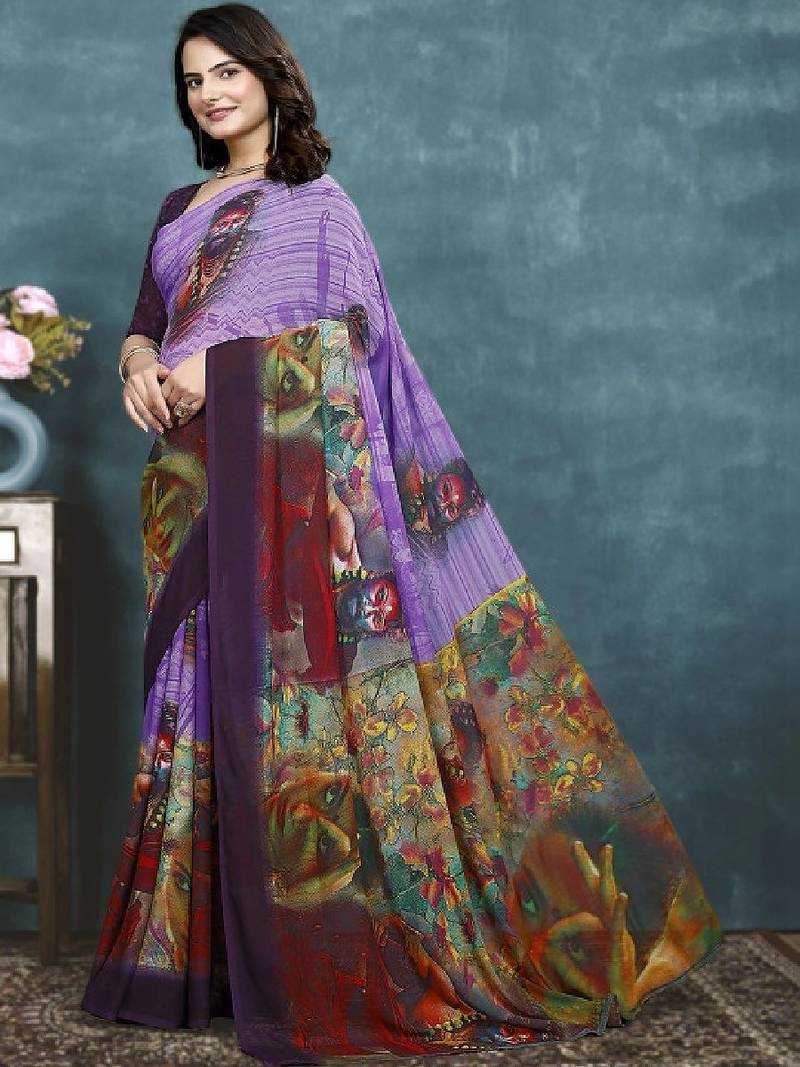 Pure georgette bandhani saree