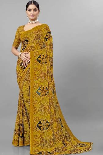 Floral pure georgette bandhani saree