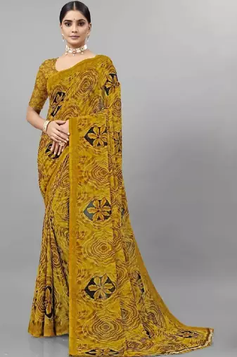 Floral pure georgette bandhani saree