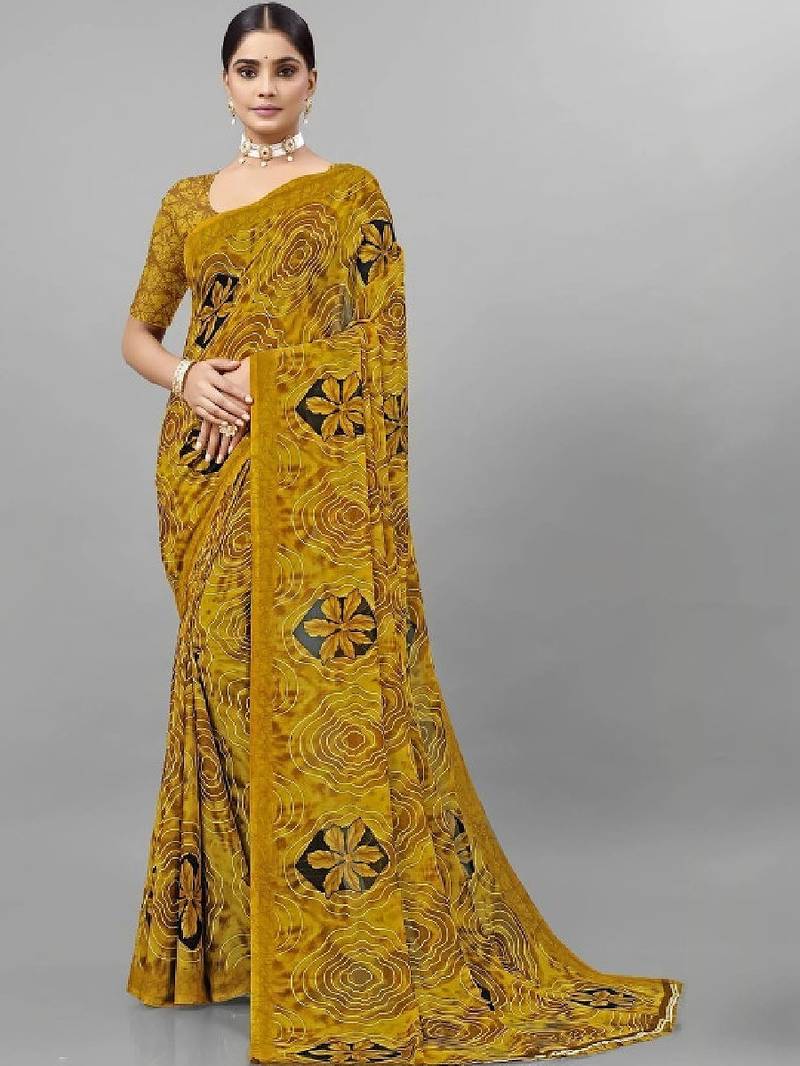 Floral pure georgette bandhani saree