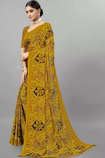 Floral pure georgette bandhani saree