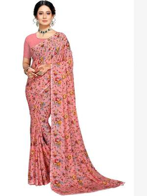 Floral pure georgette bandhani saree 1