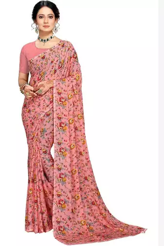 Floral pure georgette bandhani saree