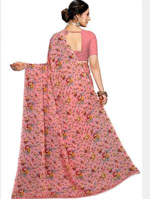 Floral pure georgette bandhani saree 3