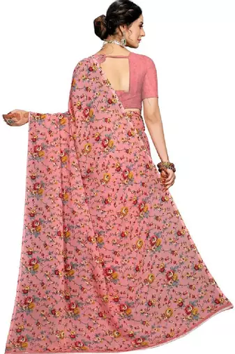 Floral pure georgette bandhani saree