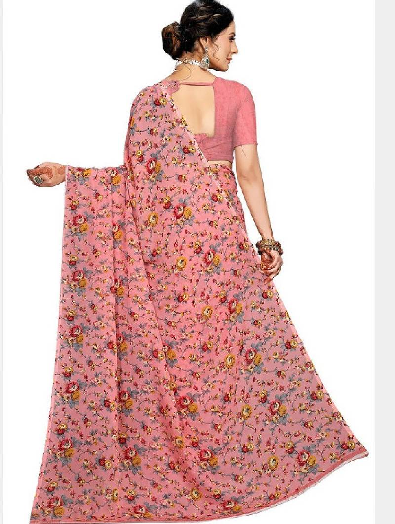 Floral pure georgette bandhani saree