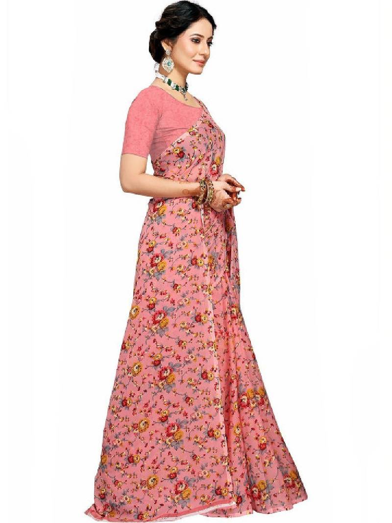 Floral pure georgette bandhani saree