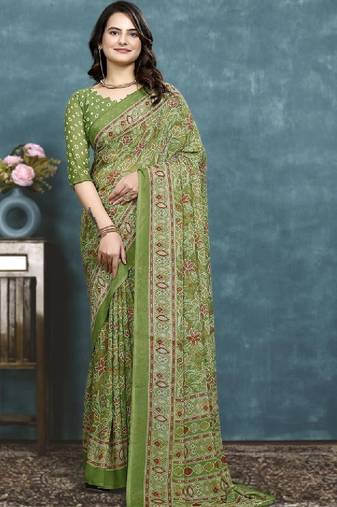 Floral pure georgette bandhani saree