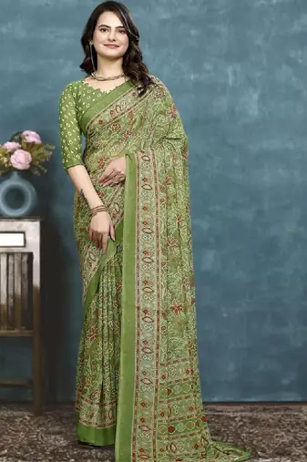 Floral pure georgette bandhani saree