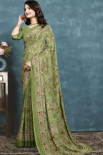 Floral pure georgette bandhani saree