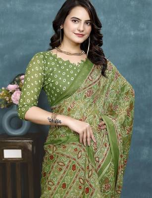 Floral pure georgette bandhani saree 3