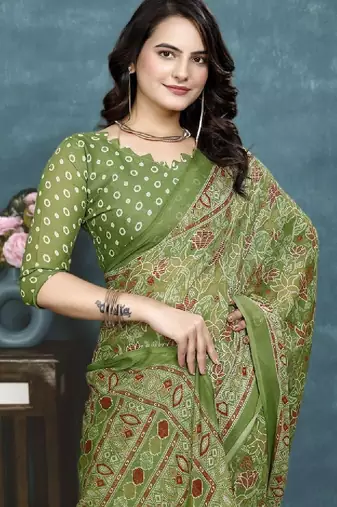 Floral pure georgette bandhani saree