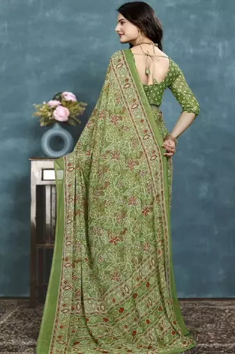 Floral pure georgette bandhani saree