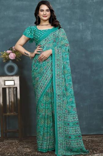 Floral pure georgette bandhani saree