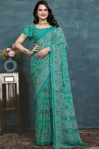 Floral pure georgette bandhani saree