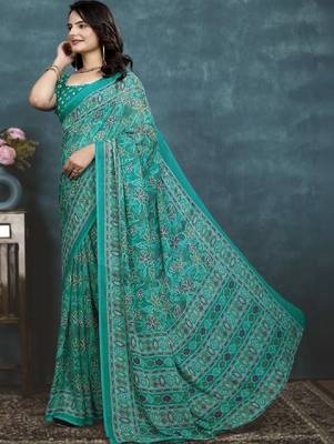 Floral pure georgette bandhani saree 2