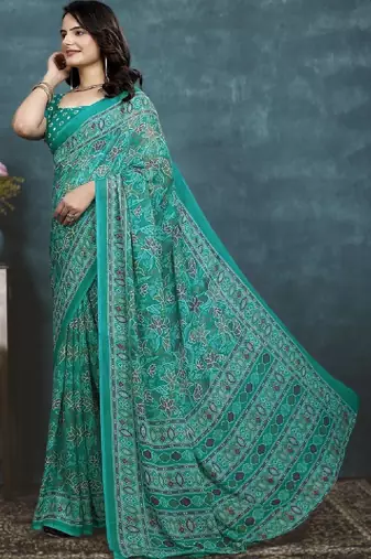 Floral pure georgette bandhani saree