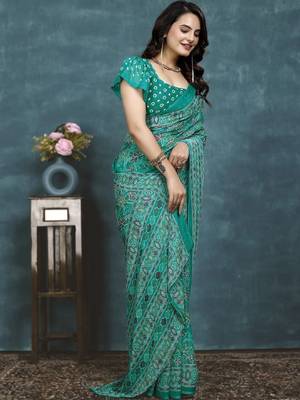 Floral pure georgette bandhani saree 3