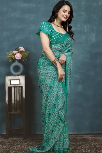 Floral pure georgette bandhani saree