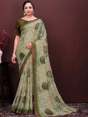 Floral poly georgette bandhani saree 1