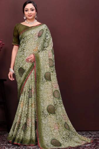 Floral poly georgette bandhani saree