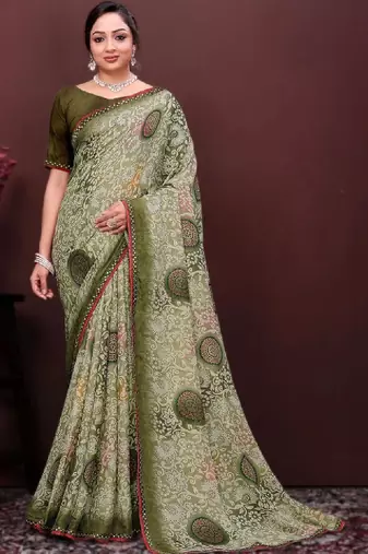 Floral poly georgette bandhani saree