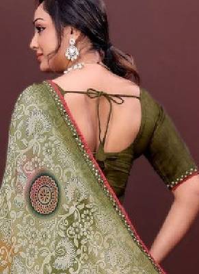 Floral poly georgette bandhani saree 2