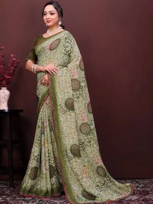 Floral poly georgette bandhani saree 3