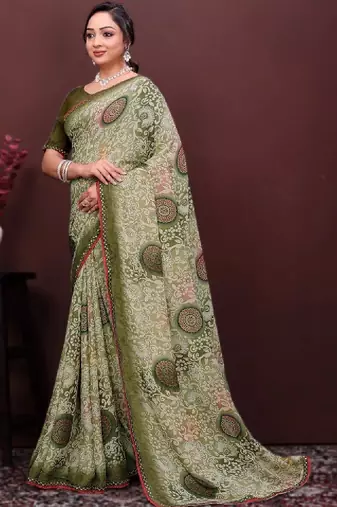 Floral poly georgette bandhani saree