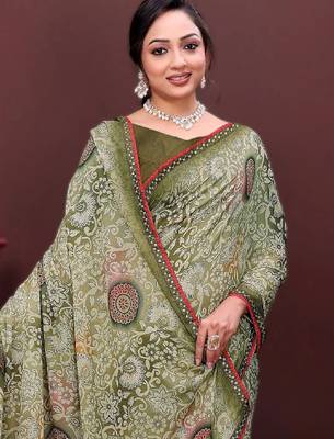 Floral poly georgette bandhani saree 4