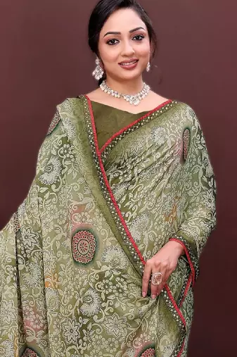 Floral poly georgette bandhani saree