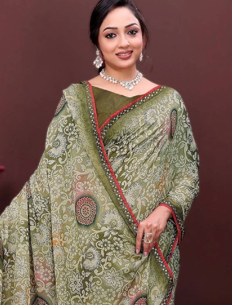 Floral poly georgette bandhani saree