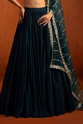 Teal Embroidered Chinon Silk Lehenga For Women 3
