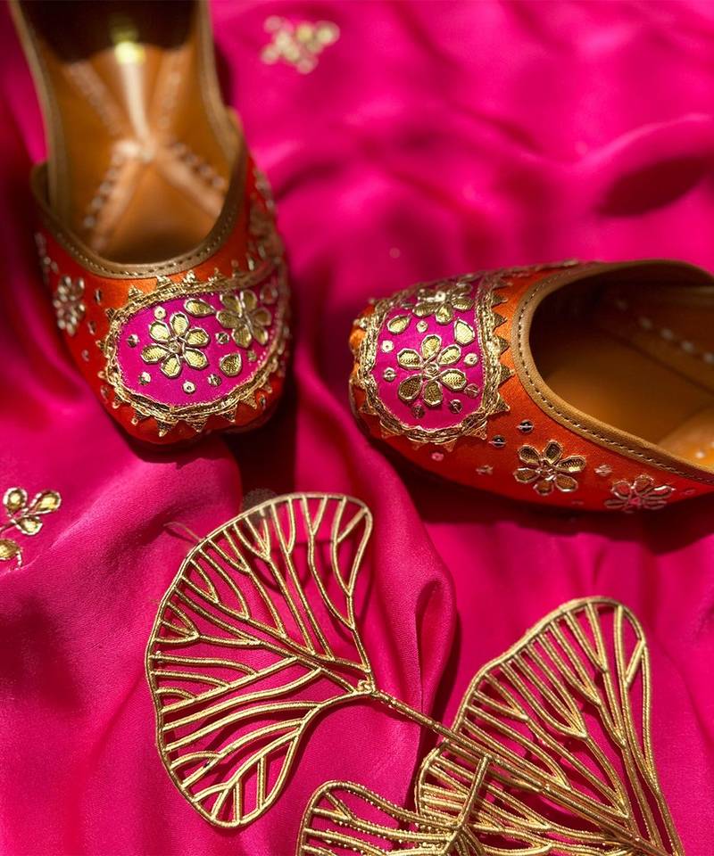 Orange and pink gota patti jutti