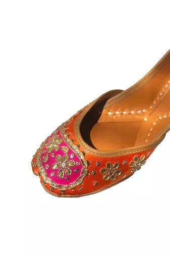 Orange and pink gota patti jutti