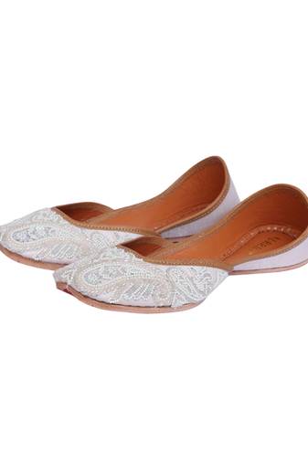 White embroidered with pearls and cutdana work jutti
