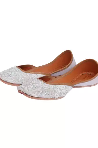White embroidered with pearls and cutdana work jutti