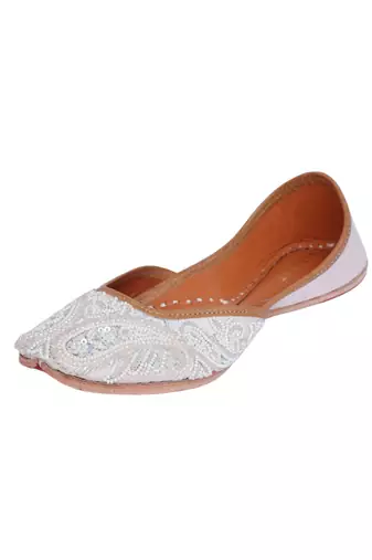 White embroidered with pearls and cutdana work jutti