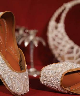 White embroidered with pearls and cutdana work jutti 3