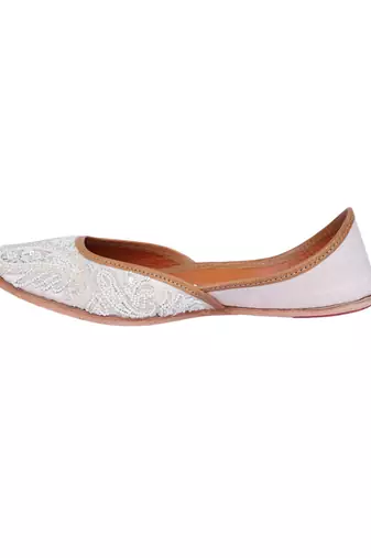 White embroidered with pearls and cutdana work jutti
