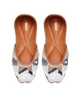 White multicolor pearls and cutdana embellished jutti 2