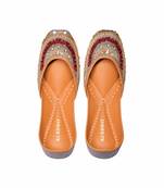 Grey red and gold tone embellished jutti