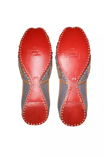 Grey red and gold tone embellished jutti