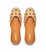 Beige embroidered sunflower motifs jutti