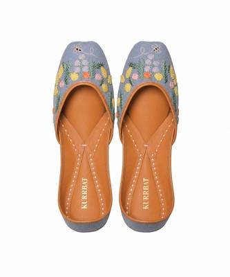 Blue denim juttis with quirk of floral embroidery 1